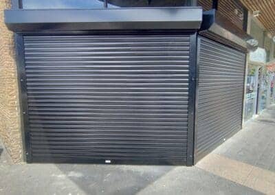 a building with a black door